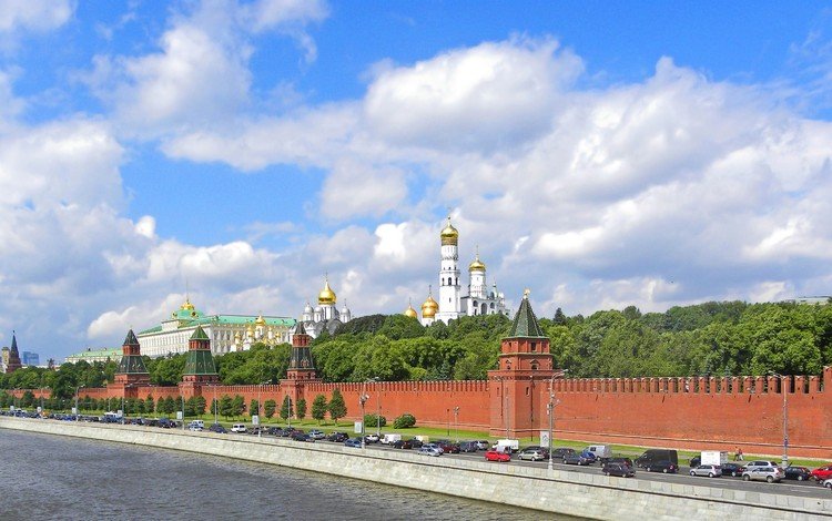 дорога, река, москва, кремль, панорама, road, river, moscow, the kremlin, panorama