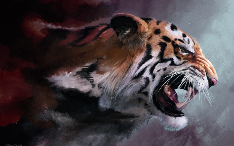 тигр, рисунок, кошка, ярость, клыки, рендеринг, tiger, figure, cat, rage, fangs, rendering