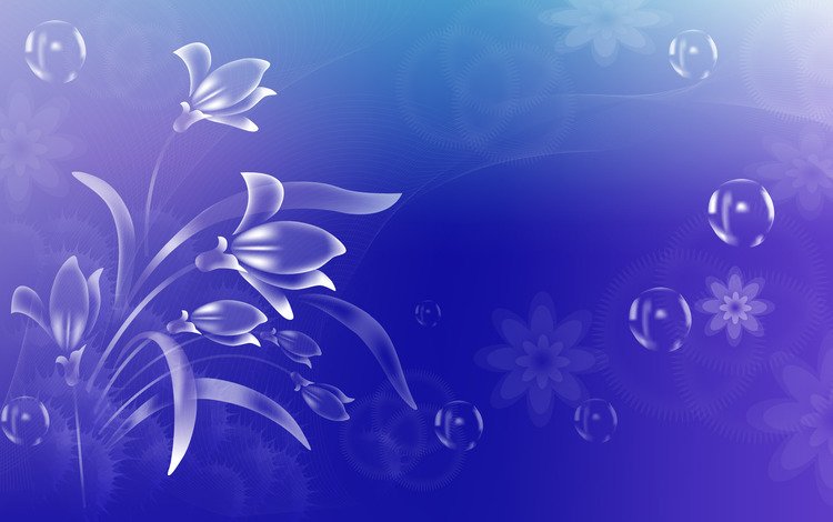 цветочки, пузырики, на голубом фоне, flowers, bubbles, on a blue background