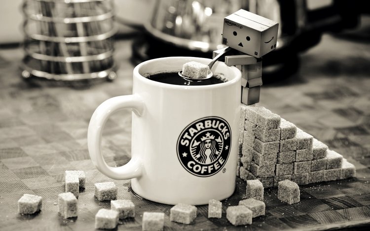 кофе, чёрно-белое, кружка, сахар, данбо, coffee, black and white, mug, sugar, danbo