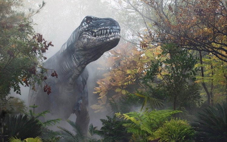 лес, туман, осень, динозавр, forest, fog, autumn, dinosaur