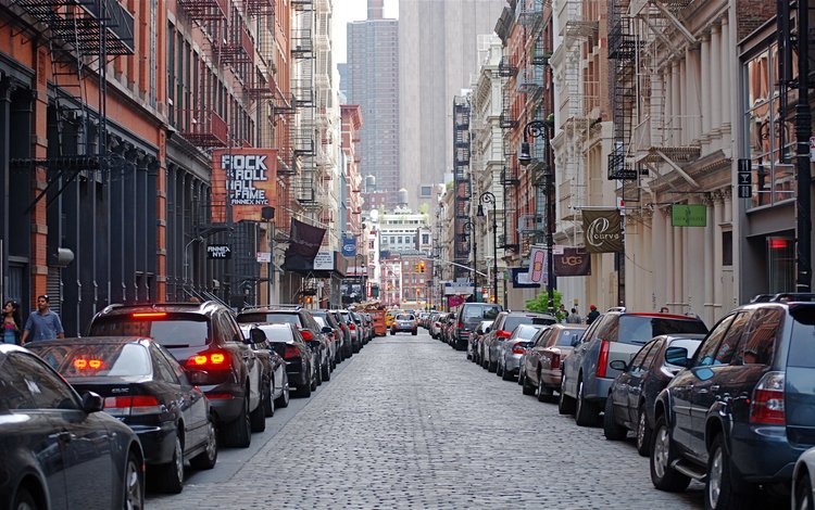 улица, машины, здания, mercer street, soho, new york city, street, machine, building
