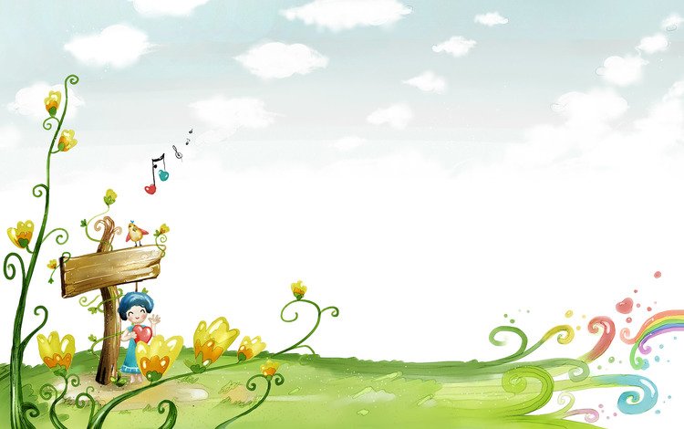 цветы, рисунок, облака, девочка, акварель, указатель, flowers, figure, clouds, girl, watercolor, index