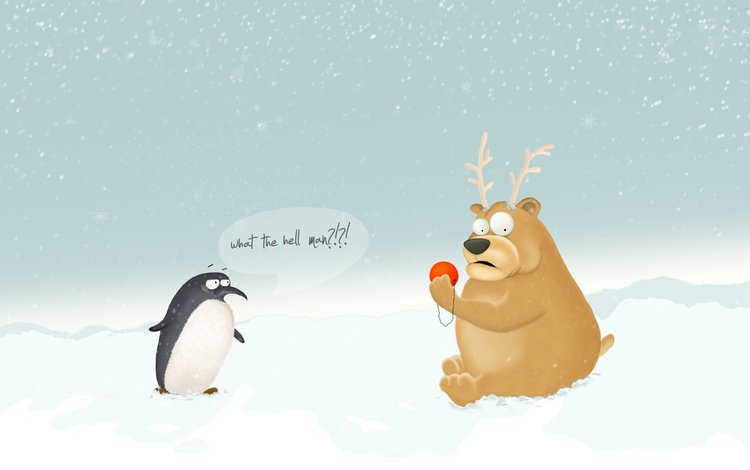 новый год, медведь, пингвин, new year, bear, penguin