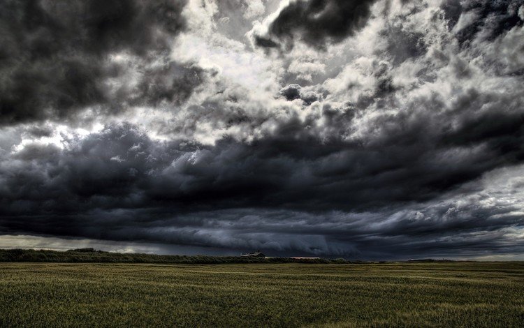 облака, мрак, поле, clouds, the darkness, field