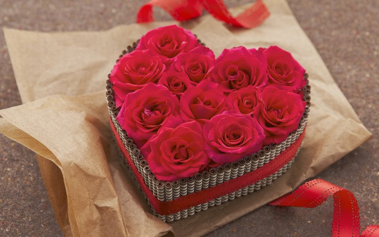 цветы, розы, сердце, подарок, праздник, flowers, roses, heart, gift, holiday
