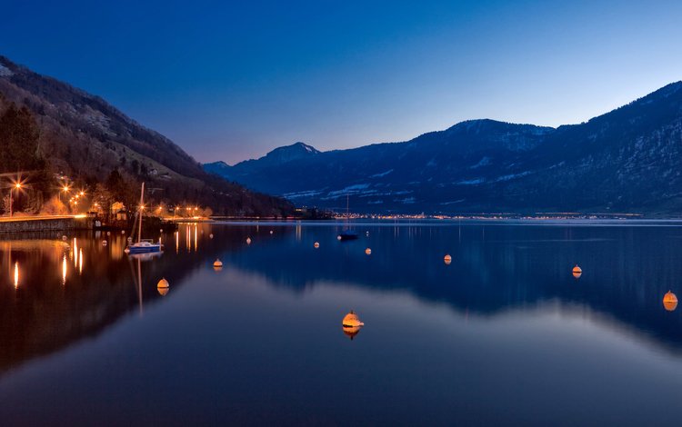 ночь, озеро, швейцария, night, lake, switzerland