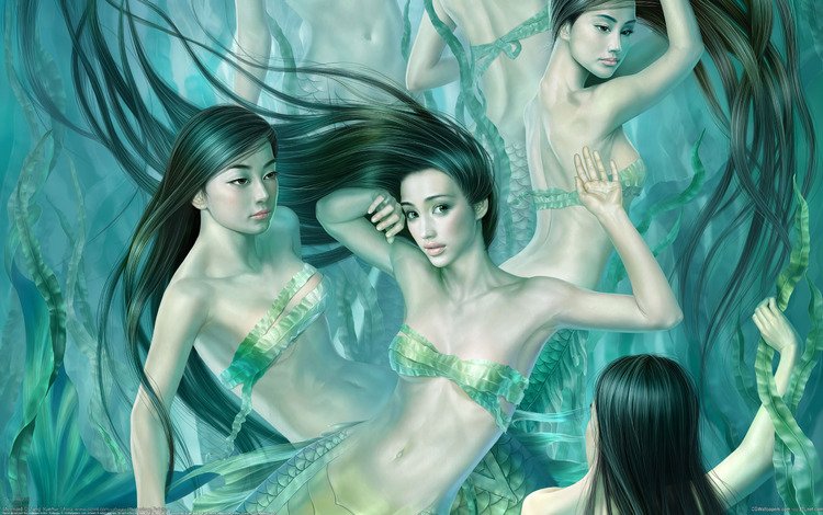 вода, девушки, водоросли, tang yuehu, русалки, tang yuehui - mermaid, water, girls, algae, mermaid