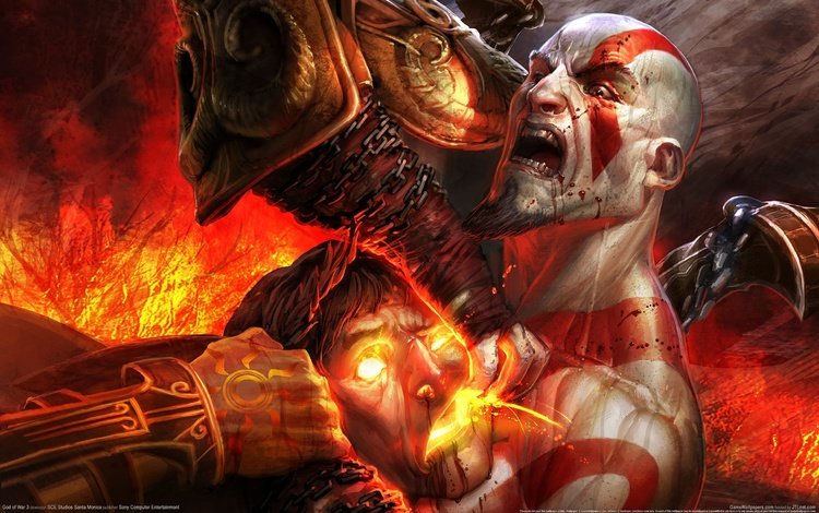 game wallpaper, краcный, кроваво, god of war 3, demon, кратос, red, blood, kratos