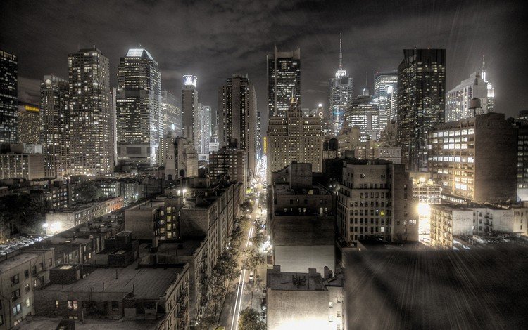 ночь, архитектура, огни, здания, города, новый, вид сверху, йорк, город, небоскребы, мегаполис, нью-йорк, night, architecture, lights, building, city, new, the view from the top, york, the city, skyscrapers, megapolis, new york