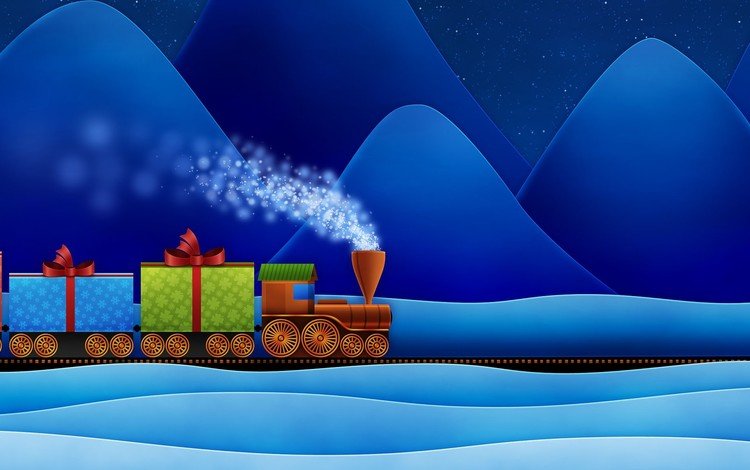 новый год, подарки, сугробы, паровоз, new year, gifts, the snow, the engine