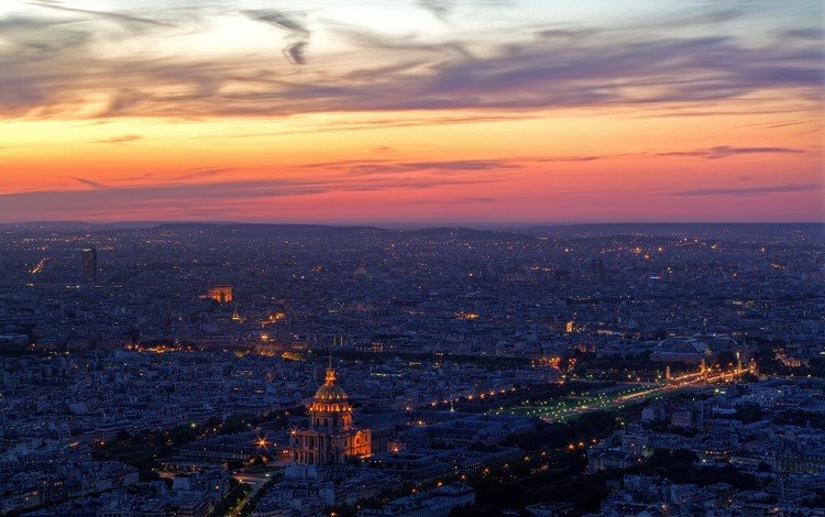 облака, огни, вечер, париж, clouds, lights, the evening, paris