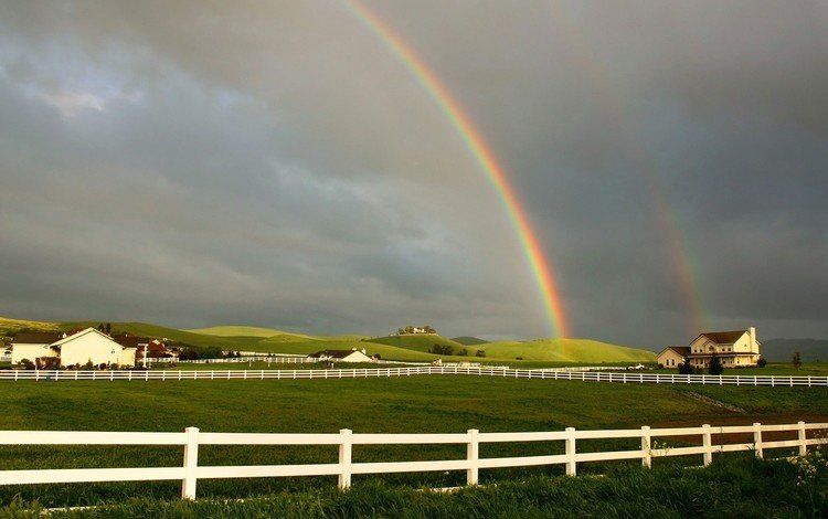 поле, забор, радуга, field, the fence, rainbow
