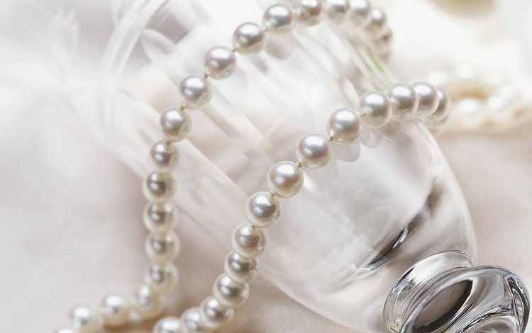 белый, бокал, ожерелье, жемчуг, white, glass, necklace, pearl