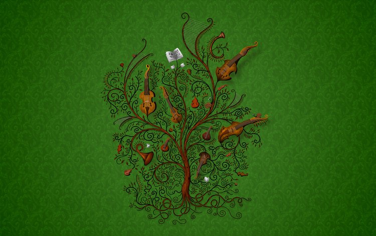 дерево, зелёный, музыка, инструменты, tree, green, music, tools