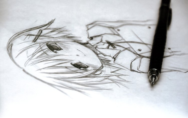 рисунок, карандашный рисунок, hidamari sketch, yuno, figure, pencil drawing