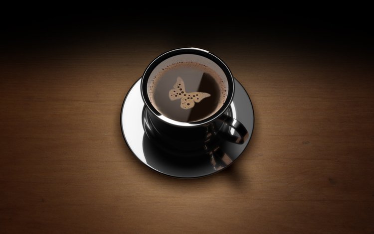 кофе, бабочка, чашка, пенка, coffee, butterfly, cup, foam