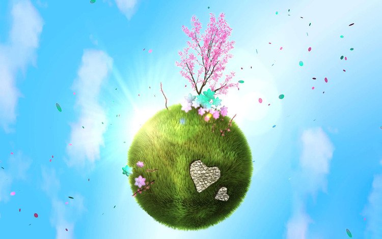 планета, весна, любовь, зеленая, деревце, planet, spring, love, green, tree