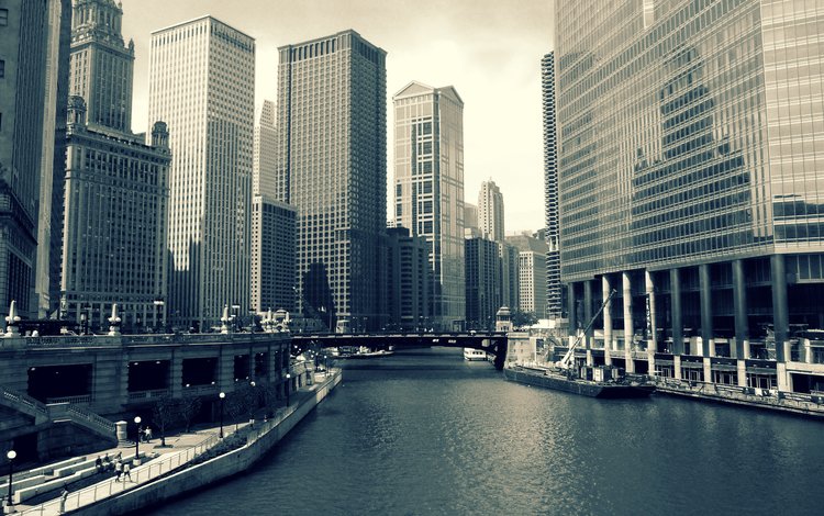река, здания, сhicago, river, building, chicago