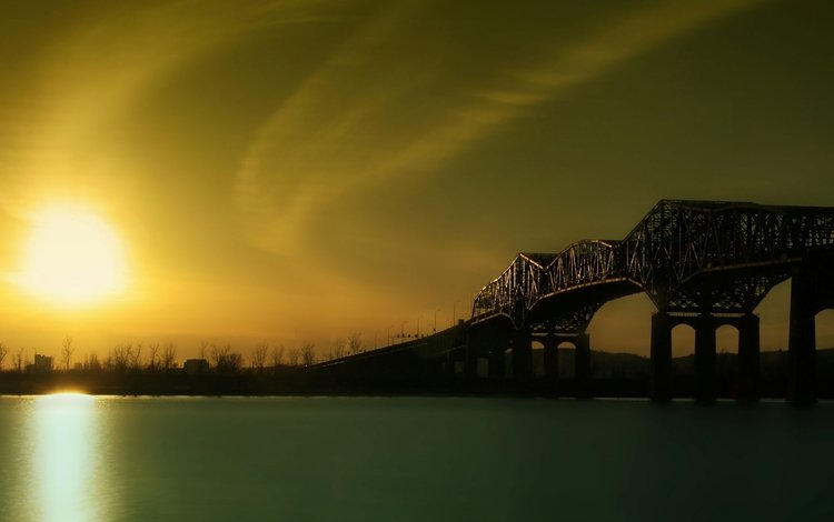 река, закат, мост, river, sunset, bridge