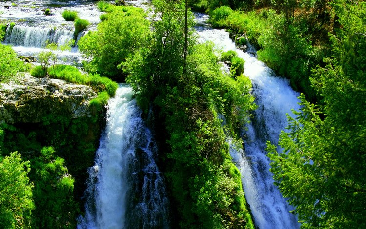 вода, зелень, водопад, ярко, много, water, greens, waterfall, bright, a lot