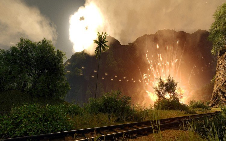 пальмы, взрыв, crysis, palm trees, the explosion