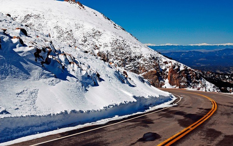 дорога, горы, снег, road, mountains, snow
