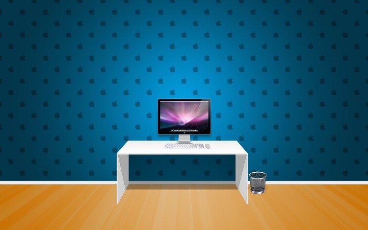обои, стол, стены, компьютер, комната apple, wallpaper, table, wall, computer, room apple