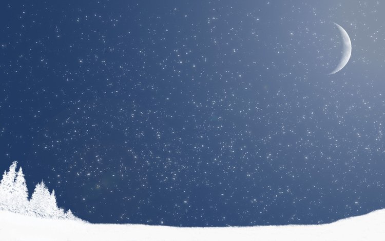 снег, зима, луна, минимализм, snow, winter, the moon, minimalism