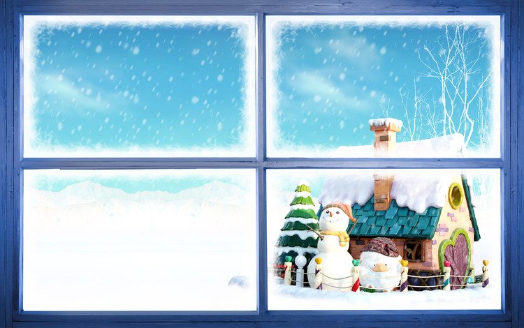 новый год, окно, снеговики, new year, window, snowmen