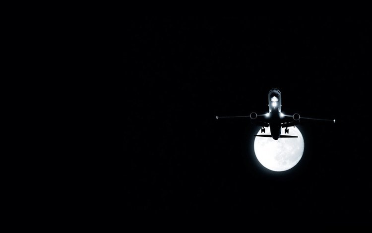 ночь, самолет, луна, night, the plane, the moon