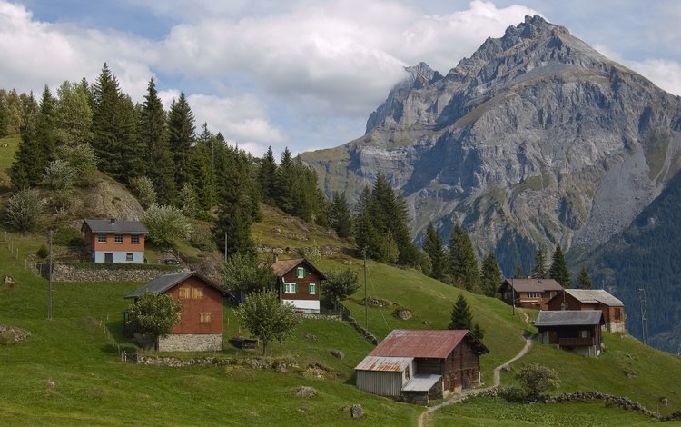 горы, деревня, швейцария, mountains, village, switzerland