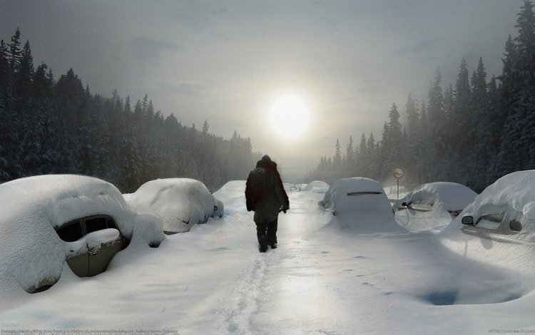 дорога, снег, лес, зима, машины, sven sauer - passenger-autobahn, road, snow, forest, winter, machine