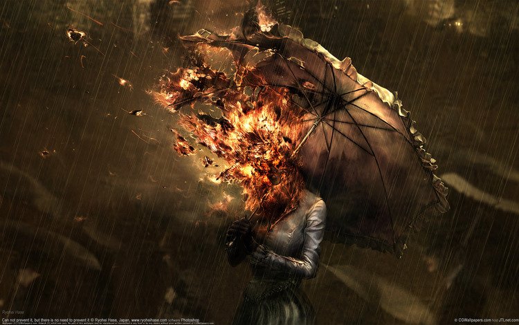 огонь, дождь, зонт, ryohei hase, fire, rain, umbrella
