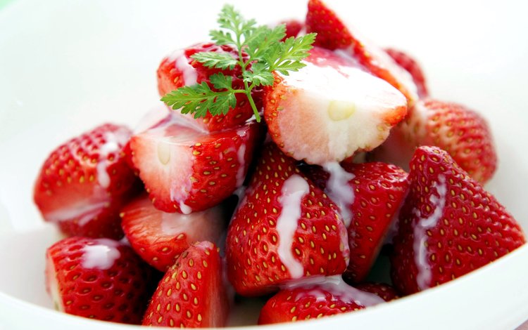 еда, клубника, ягоды, сливки, петрушка, узорные кружева, food, strawberry, berries, cream, parsley, patterned lace