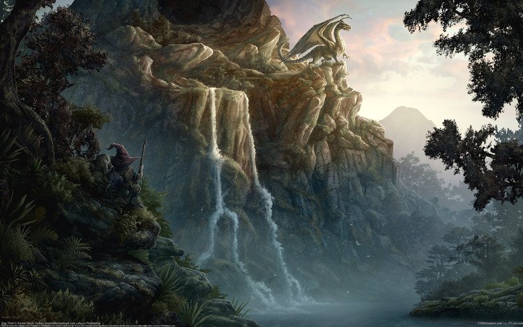 горы, фентези, дракон, kerem beyit, - egg thief, mountains, fantasy, dragon