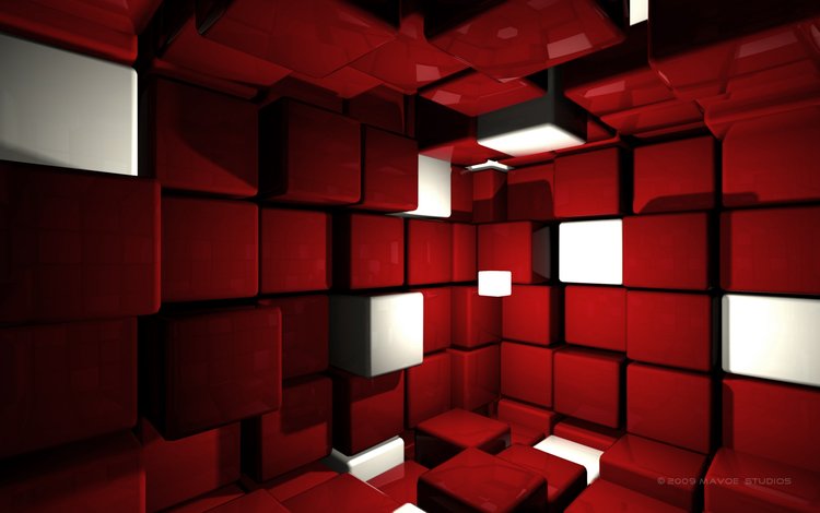 красный, кубики, cube room, red, cubes