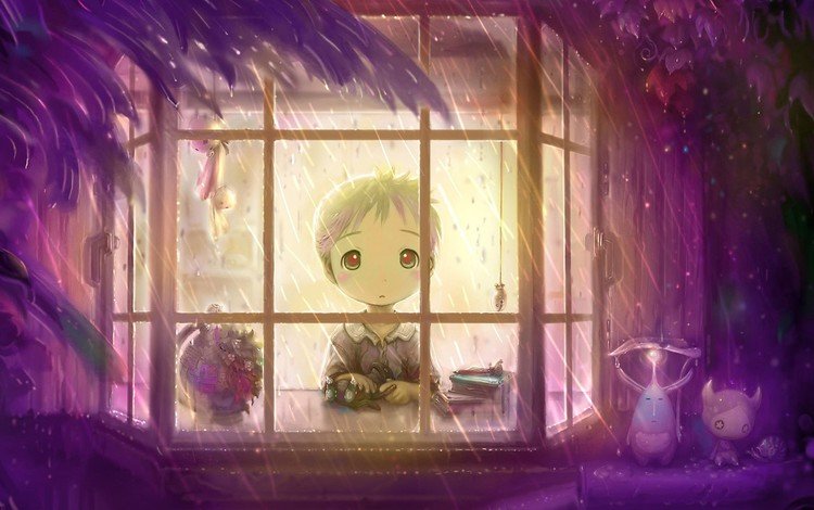 дождь, окно, мальчик, rain, window, boy