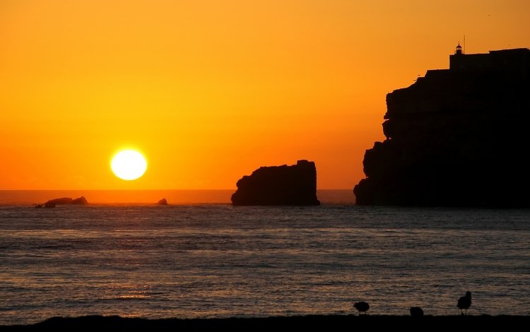 скалы, солнце, закат, море, rocks, the sun, sunset, sea