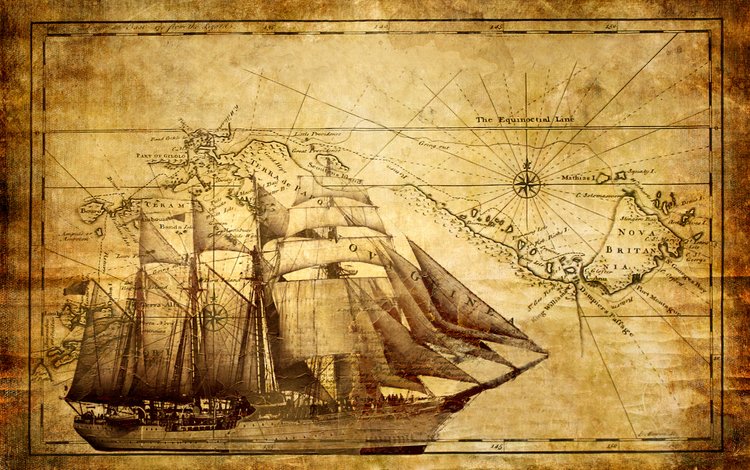 корабль, парусник, карта, пират, фрегат, ship, sailboat, map, pirate, frigate
