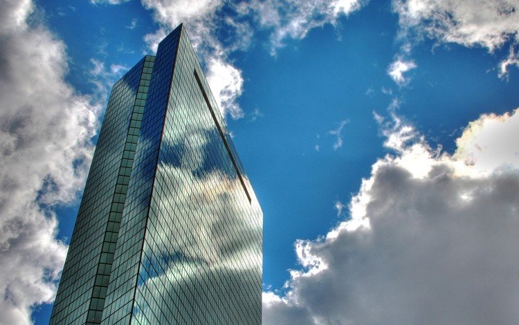 небо, облака, здание, стекло, the sky, clouds, the building, glass