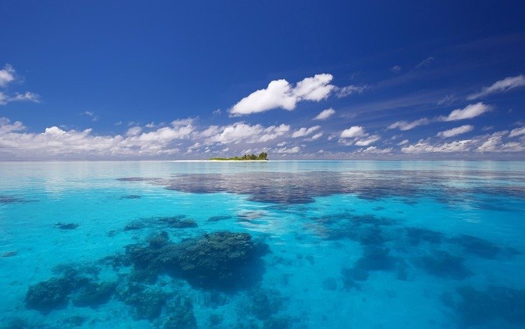 облака, океан, остров, тропики, мальдивы, clouds, the ocean, island, tropics, the maldives