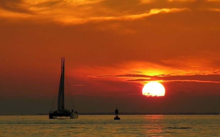 вечер, закат, парус, the evening, sunset, sail