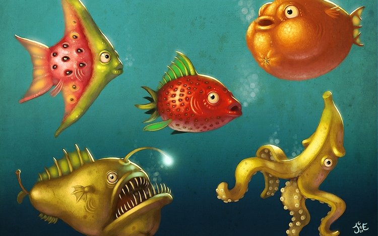 море, фрукты, рыбы, подводный мир, sea, fruit, fish, underwater world
