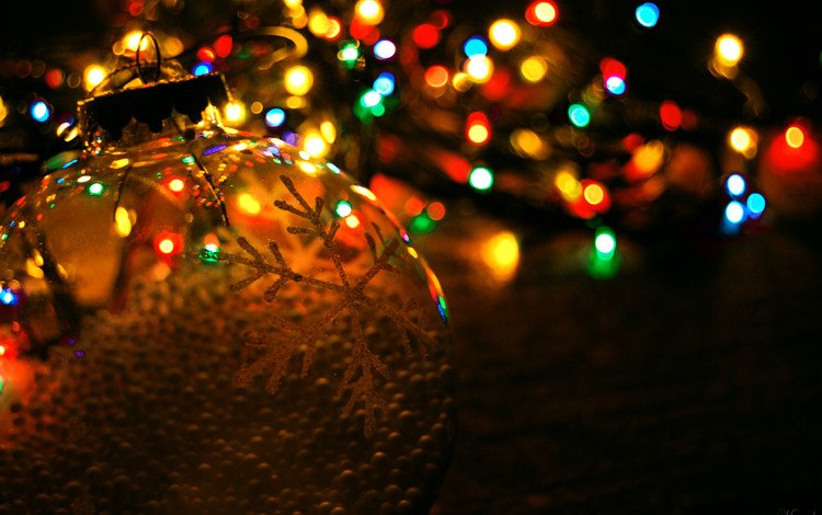 огни, блики, шар, снежинка, lights, glare, ball, snowflake