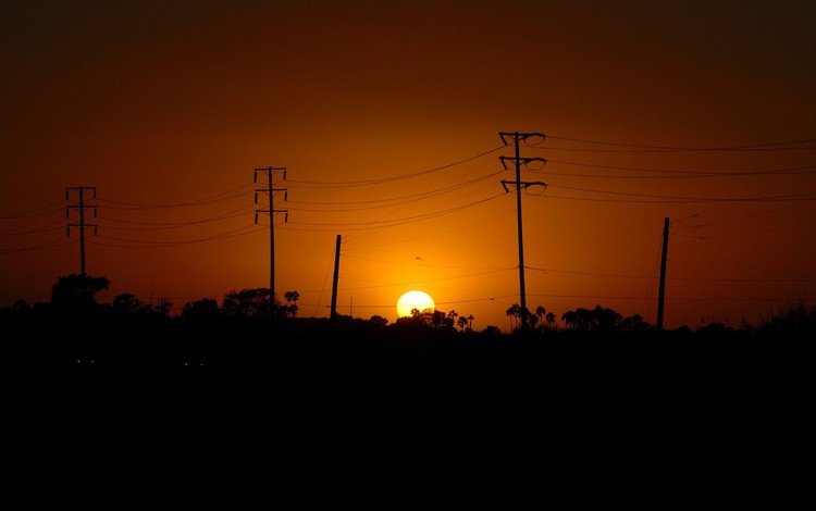 солнце, провода, столбы, закат, the sun, wire, posts, sunset