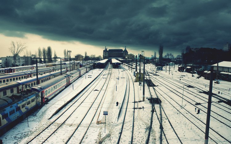 железная дорога, провода, станция, тучи, зима, поезда, одиночество, railroad, wire, station, clouds, winter, trains, loneliness