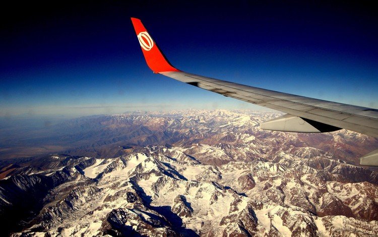 горы, самолет, крыло, mountains, the plane, wing