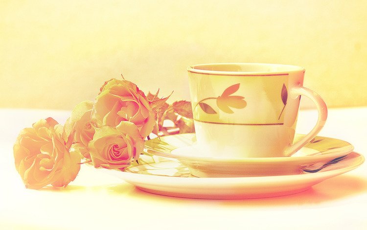 цветы, натюрморт, цвета, сервиз, розы, обработка, блюдце, чашка, чай, изображение, flowers, still life, color, set, roses, treatment, saucer, cup, tea, image