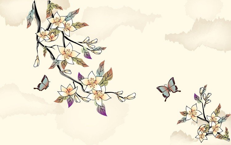 рисунок, деревья, бабочка, figure, trees, butterfly